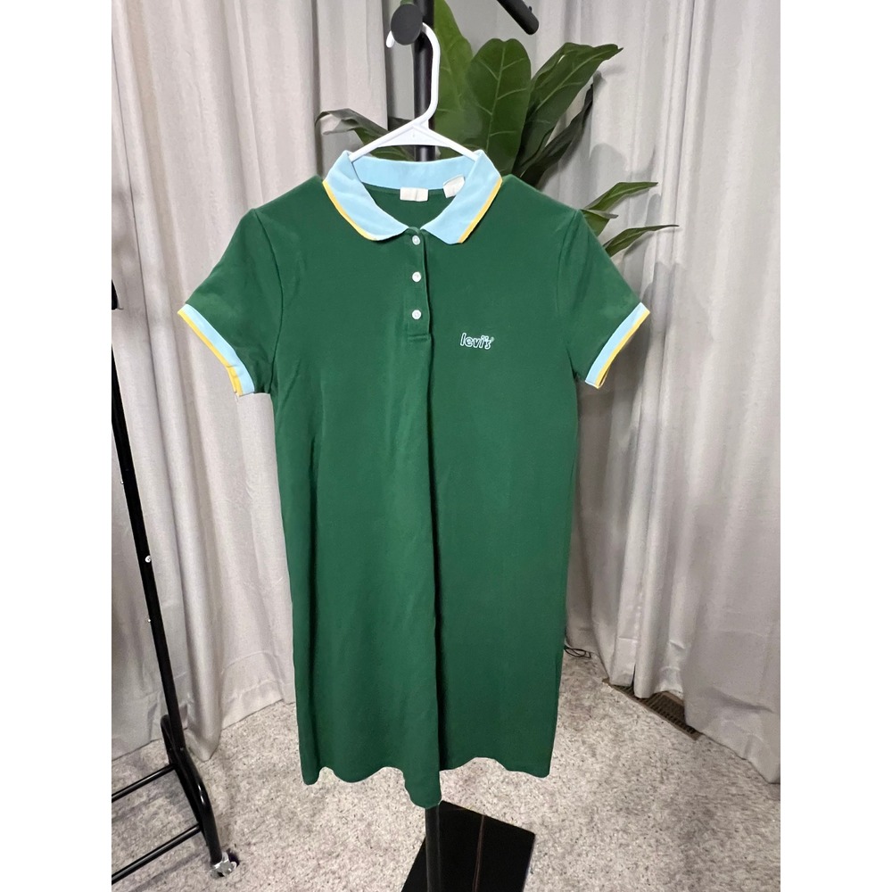 Levis Womens Green Polo Shirt Dress Mini Short Sleeve Colorblock Trim Size M